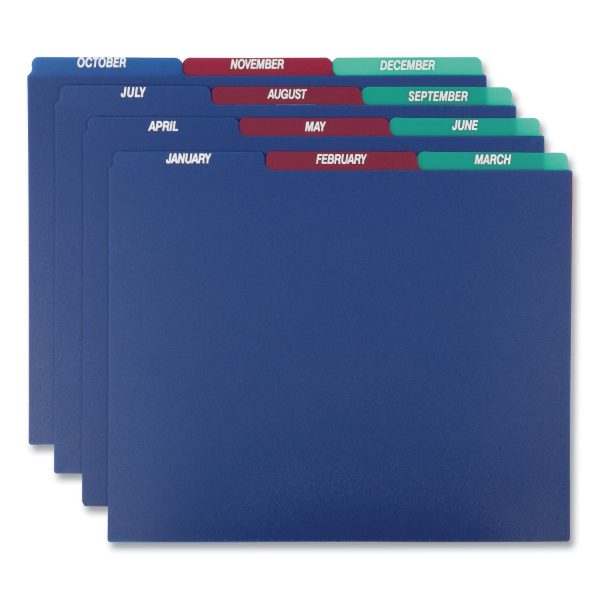 Poly Top Tab File Guides, 1 3-Cut Top Tab, January to December, 8.5 x 11, Assorted Colors, 12 Set For Discount