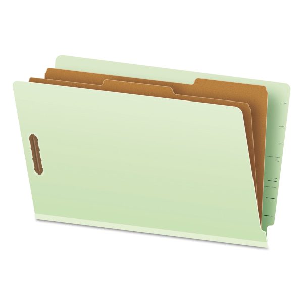 End Tab Classification Folders, 2  Expansion, 2 Dividers, 6 Fasteners, Legal Size, Pale Green Exterior, 10 Box Fashion