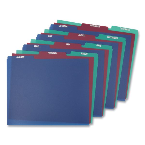 Poly Top Tab File Guides, 1 3-Cut Top Tab, January to December, 8.5 x 11, Assorted Colors, 12 Set For Discount - Image 3