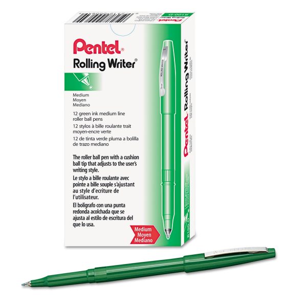 Rolling Writer Roller Ball Pen, Stick, Medium 0.8 mm, Green Ink, Green Barrel, Dozen Discount - Image 3