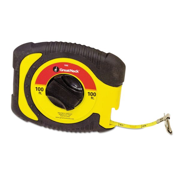 English Rule Measuring Tape, 0.38  x 100 ft, Steel, Yellow For Sale