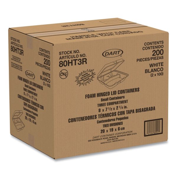 Foam Hinged Lid Containers, 3-Compartment, 7.5 x 8 x 2.3, White, 200 Carton Online Hot Sale - Image 4