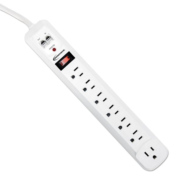 Surge Protector, 7 AC Outlets, 4 ft Cord, 1,080 J, White For Sale