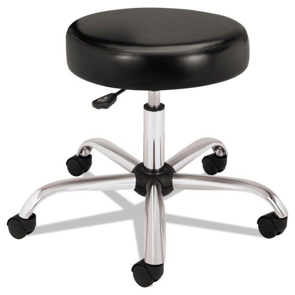 Adjustable Task Lab Stool, Backless, Supports Up to 250 lb, 17.25  to 22  Seat Height, Black Seat, Steel Base Supply