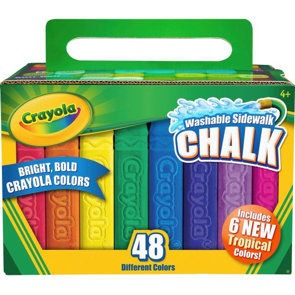 Crayola Washable Sidewalk Chalk - 4  Length - 0.9  Diameter - Assorted - 48   Box - Roll Stop, Washable Discount