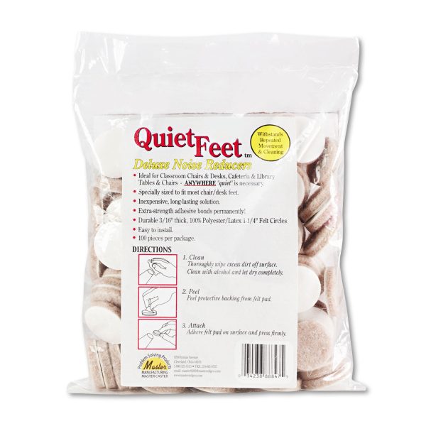 Quiet Feet Deluxe Noise Reducers, 1.25  dia, Circular, Beige, 100 Pack Online