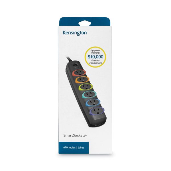 SmartSockets Color-Coded Strip Surge Protector, 6 AC Outlets, 6 ft Cord, 670 J, Black For Cheap - Image 3