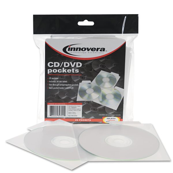 CD DVD Pockets, 1 Disc Capacity, Clear, 25 Pack For Discount - Image 2