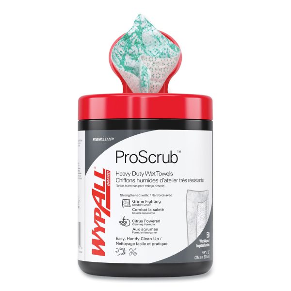 Power Clean ProScrub Pre-Saturated Wipes, 12 x 9.5, Citrus Scent, Green White, 50 Canister, 8 Canisters Carton Cheap - Image 2