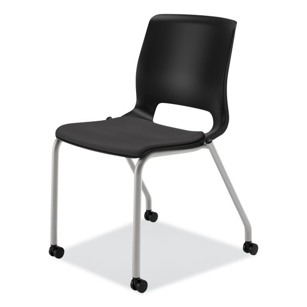 Motivate Four-Leg Stacking Chair, Supports 300 lb, 18.25  Seat Height, Onyx Fabric Seat, Black Back, Platinum Base, 2 Carton Supply - Image 2