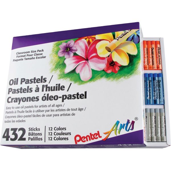 Pentel Arts Pentel Arts Oil Pastels - 2.4  Length - 0.4  Diameter - Black, Brown, Cobalt Blue, Gray, Green, Orange, White, Red, Pale Blue, Pale Orange, Lime Yellow, ... - 432   Box Discount