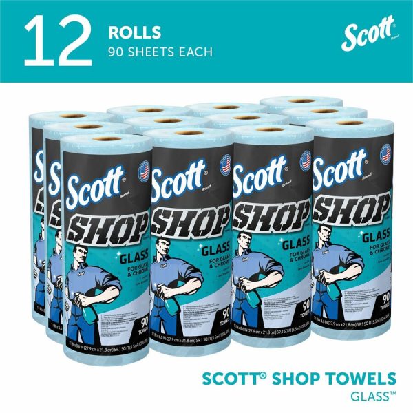 Scott Glass Cleaning Shop Towels - 90 Sheets Roll - Blue - Low Linting, Absorbent, Perforated - For Glass Cleaning, Windshield, Window, Mirror - 1080   Carton For Cheap - Image 4