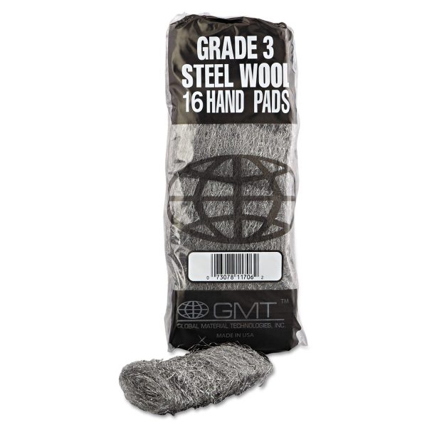 Industrial-Quality Steel Wool Hand Pads, #3 Medium, Steel Gray, 16 Pads Sleeve, 12 Sleeves Carton Sale - Image 2
