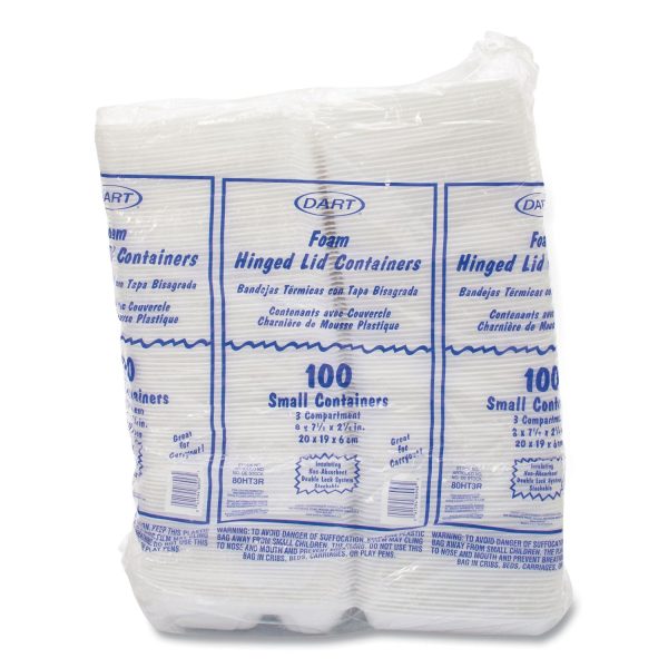 Foam Hinged Lid Containers, 3-Compartment, 7.5 x 8 x 2.3, White, 200 Carton Online Hot Sale - Image 2