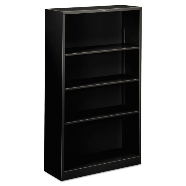 Metal Bookcase, Four-Shelf, 34.5w x 12.63d x 59h, Black Online now