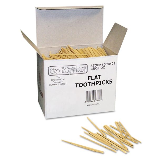 Flat Wood Toothpicks, Natural, 2,500 Pack Discount - Image 2