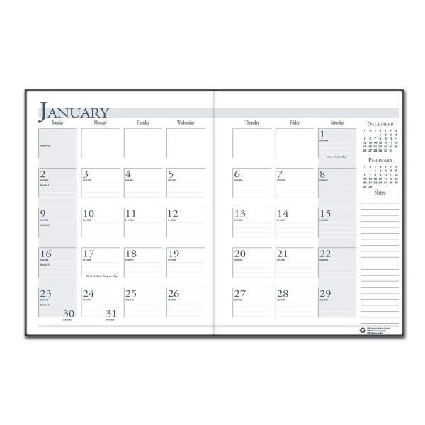 Recycled Ruled 14-Month Planner with Leatherette Cover, 11 x 8.5, Black Cover, 14-Month (Dec to Jan): 2023 to 2025 Online Sale - Image 2