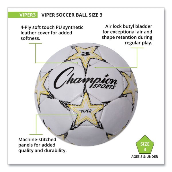 VIPER Soccer Ball, No. 3 Size, 7.25  to 7.5  Diameter, White Online Hot Sale - Image 4