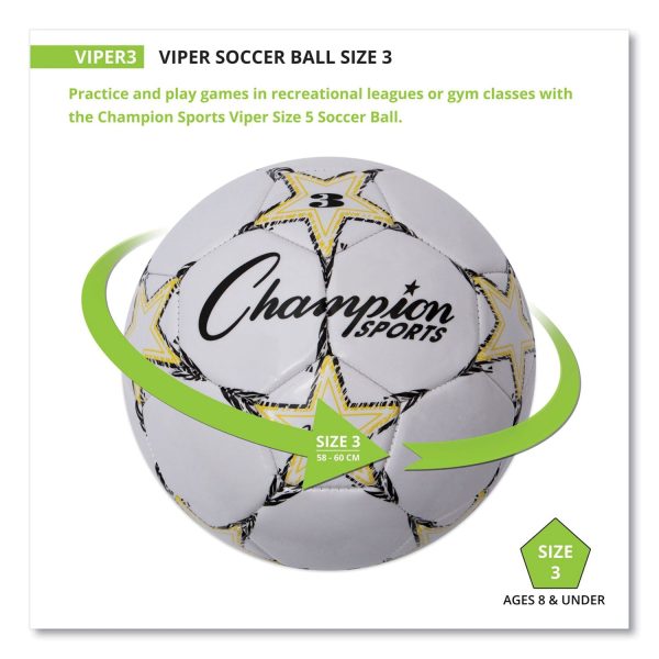 VIPER Soccer Ball, No. 3 Size, 7.25  to 7.5  Diameter, White Online Hot Sale - Image 3