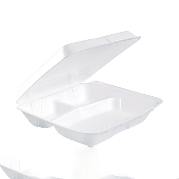 Foam Hinged Lid Containers, 3-Compartment, 7.5 x 8 x 2.3, White, 200 Carton Online Hot Sale