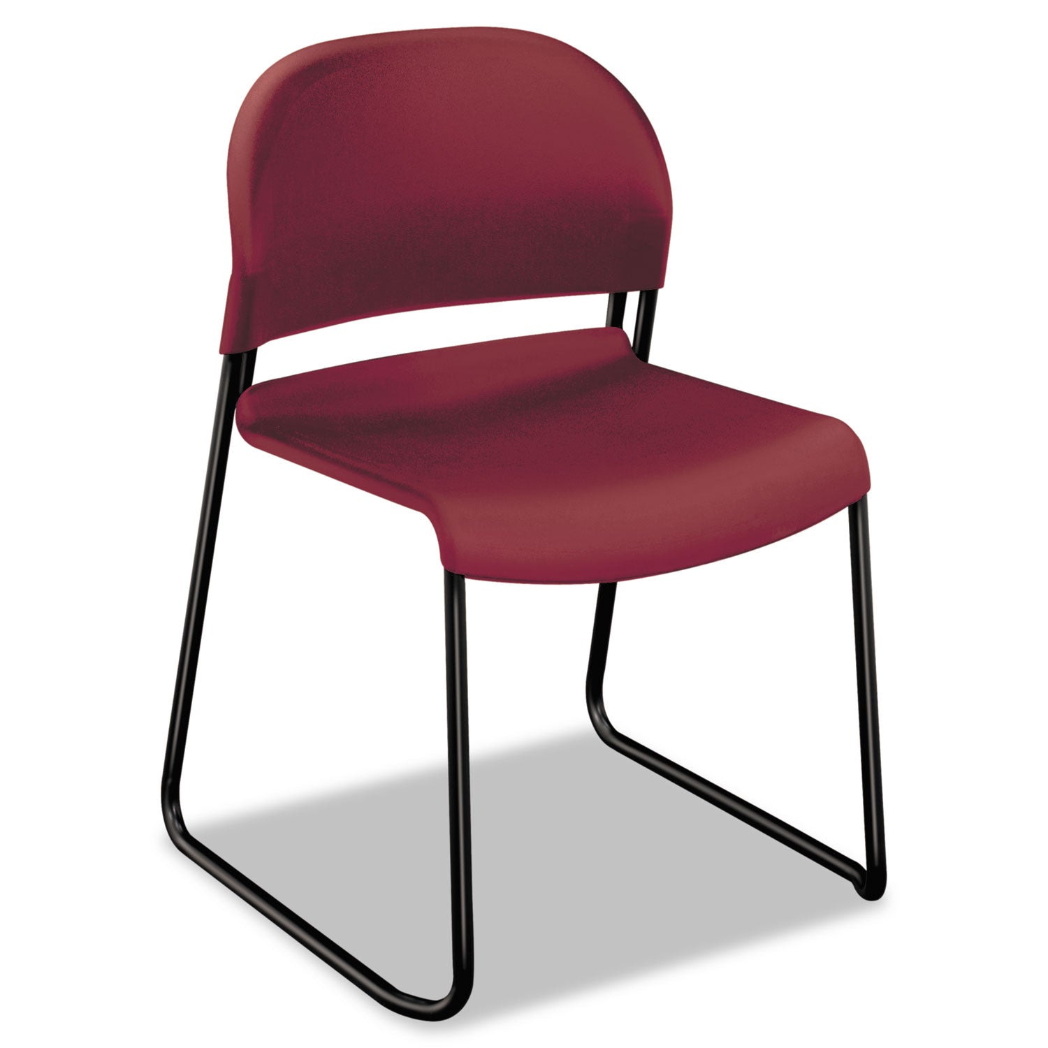 GuestStacker High Density Chairs, Supports 300 lb, 17.5  Seat Height, Mulberry Seat, Mulberry Back, Black Base, 4 Carton Discount