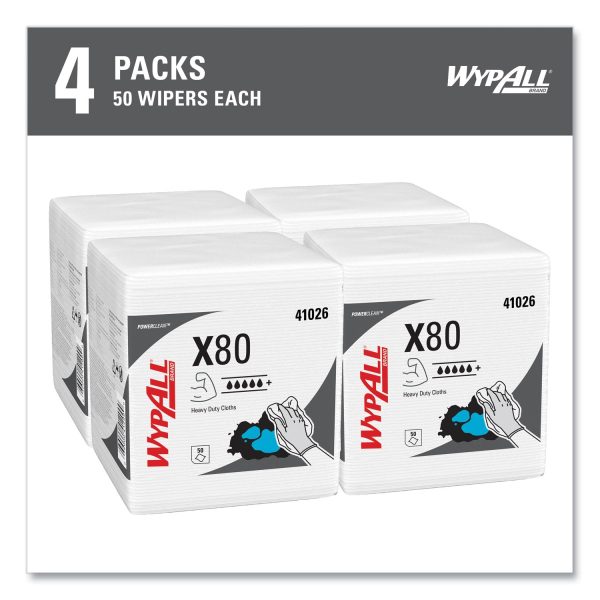 Power Clean X80 Heavy Duty Cloths, 1 4 Fold, 12.5 x 12, White, 50 Box, 4 Boxes Carton Supply - Image 4