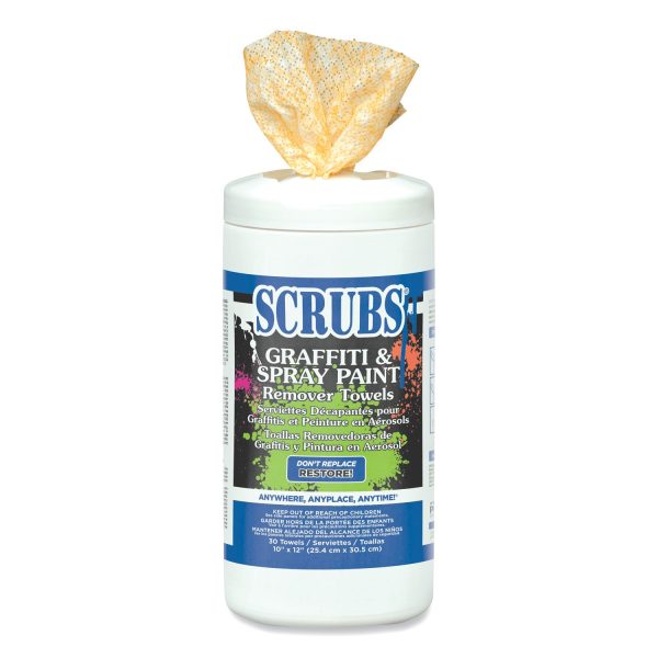 Graffiti and Paint Remover Towels, Citrus, 10 x 12, Neutral Scent, Orange on White, 30 Canister, 6 Canisters Carton on Sale