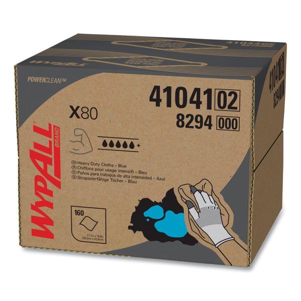 Power Clean X80 Heavy Duty Cloths, 11.1 x 16.8, Blue, 160 Wipers Carton For Sale
