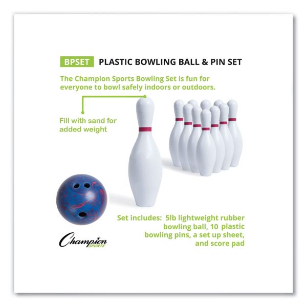 Bowling Set, Plastic Rubber, White, 10 Bowling Pins, 1 Bowling Ball Cheap - Image 2