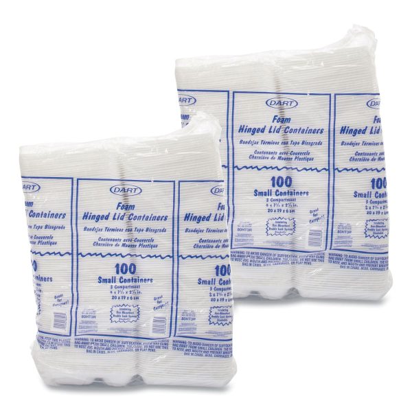 Foam Hinged Lid Containers, 3-Compartment, 7.5 x 8 x 2.3, White, 200 Carton Online Hot Sale - Image 3