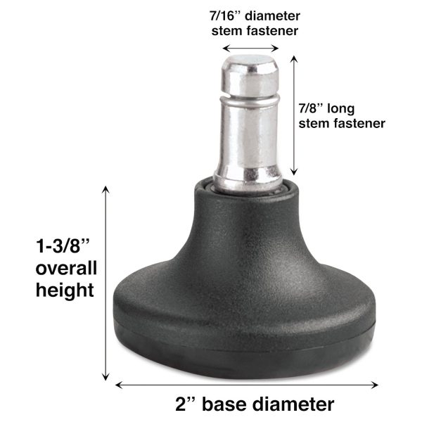 Low Profile Bell Glides, Grip Ring Type B Stem, 2  x 1.38  Glide, Matte Black, 5 Set Supply