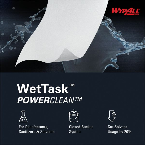 Wypall PowerClean WetTask Wipers for Disinfectants, Sanitizers & Solvents - 12  x 6  - 140 Sheets Roll - White - Hydroknit - Disinfectant - 1 Rolls Per Bucket - 6   Carton For Discount - Image 3