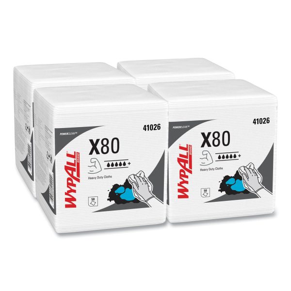 Power Clean X80 Heavy Duty Cloths, 1 4 Fold, 12.5 x 12, White, 50 Box, 4 Boxes Carton Supply