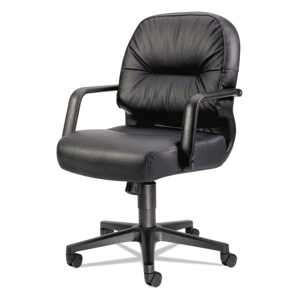 Pillow-Soft 2090 Series Leather Managerial Mid-Back Swivel Tilt Chair, Supports 300 lb, 16.75  to 21.25  Seat Height, Black Online Hot Sale - Image 2