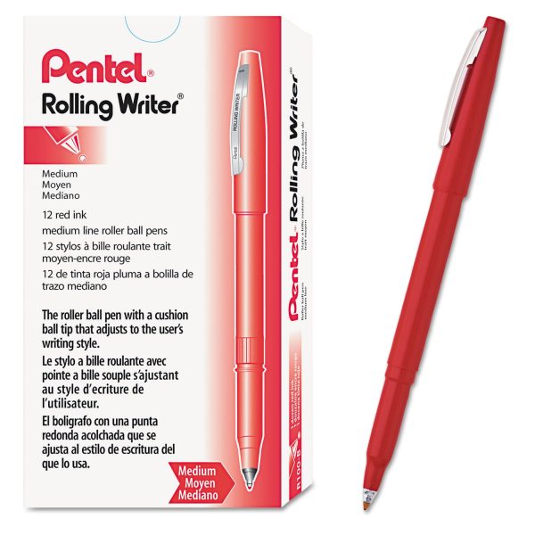 Rolling Writer Roller Ball Pen, Stick, Medium 0.8 mm, Red Ink, Red Barrel, Dozen For Discount - Image 2