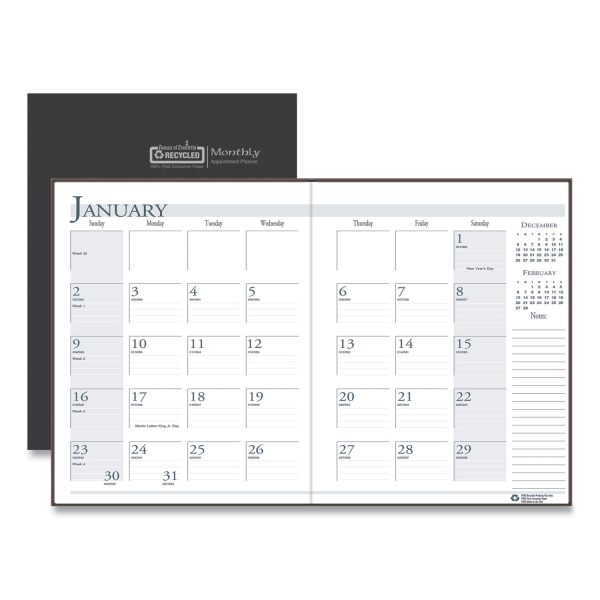 Recycled Ruled 14-Month Planner with Leatherette Cover, 11 x 8.5, Black Cover, 14-Month (Dec to Jan): 2023 to 2025 Online Sale