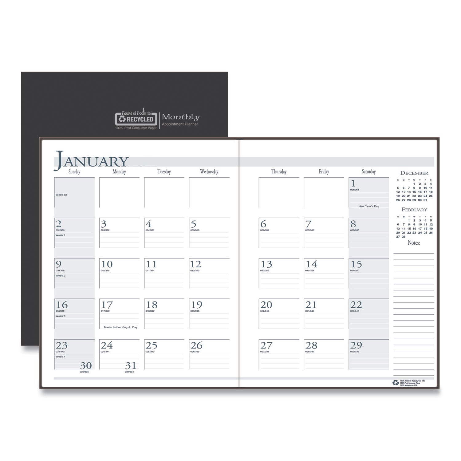 Recycled Ruled 14-Month Planner with Leatherette Cover, 11 x 8.5, Black Cover, 14-Month (Dec to Jan): 2023 to 2025 Online Sale