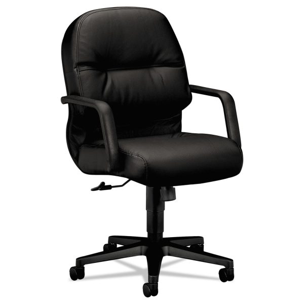 Pillow-Soft 2090 Series Leather Managerial Mid-Back Swivel Tilt Chair, Supports 300 lb, 16.75  to 21.25  Seat Height, Black Online Hot Sale