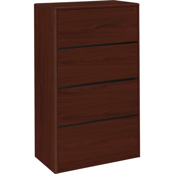 HON 10700 Series Lateral File 4 Drawers - 36  x 20 59.1  - 4 Drawer(s) - Waterfall Edge - Material: Laminate - Finish: Mahogany - For Office Online