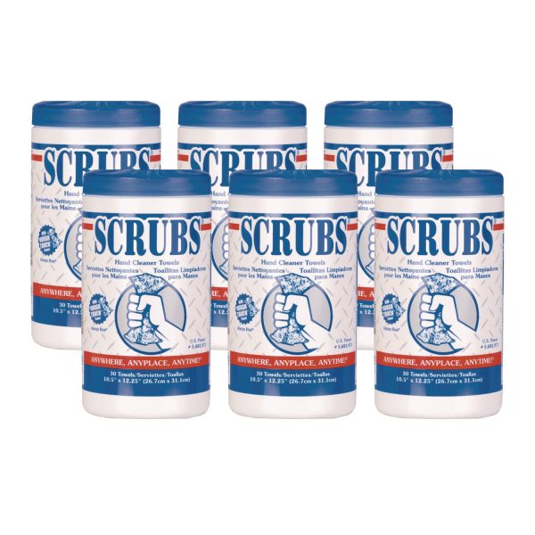 Hand Cleaner Towels, 1-Ply, 10 x 12, Citrus, Blue White, 30 Canister Online now