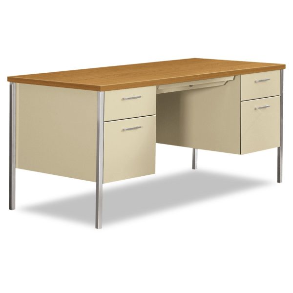 34000 Series Double Pedestal Desk, 60  x 30  x 29.5 , Harvest Putty Cheap