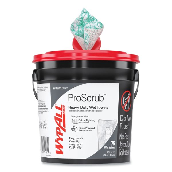 Power Clean ProScrub Pre-Saturated Wipes, 9.5 x 12, Citrus Scent, Green, 75 Bucket, 6 Buckets Carton Online now - Image 4