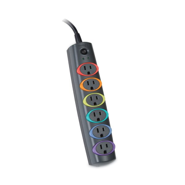 SmartSockets Color-Coded Strip Surge Protector, 6 AC Outlets, 6 ft Cord, 670 J, Black For Cheap - Image 2