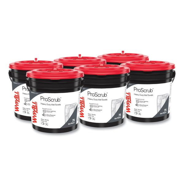 Power Clean ProScrub Pre-Saturated Wipes, 9.5 x 12, Citrus Scent, Green, 75 Bucket, 6 Buckets Carton Online now