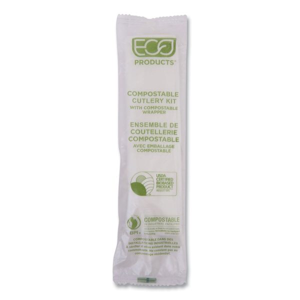 Plantware Compostable Cutlery Kit, Knife Fork Spoon Napkin, 6 , Pearl White, 250 Kits Carton For Sale - Image 3
