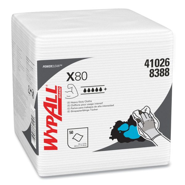 Power Clean X80 Heavy Duty Cloths, 1 4 Fold, 12.5 x 12, White, 50 Box, 4 Boxes Carton Supply - Image 2