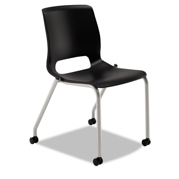 Motivate Four-Leg Stacking Chair, Supports 300 lb, 18.25  Seat Height, Onyx Fabric Seat, Black Back, Platinum Base, 2 Carton Supply