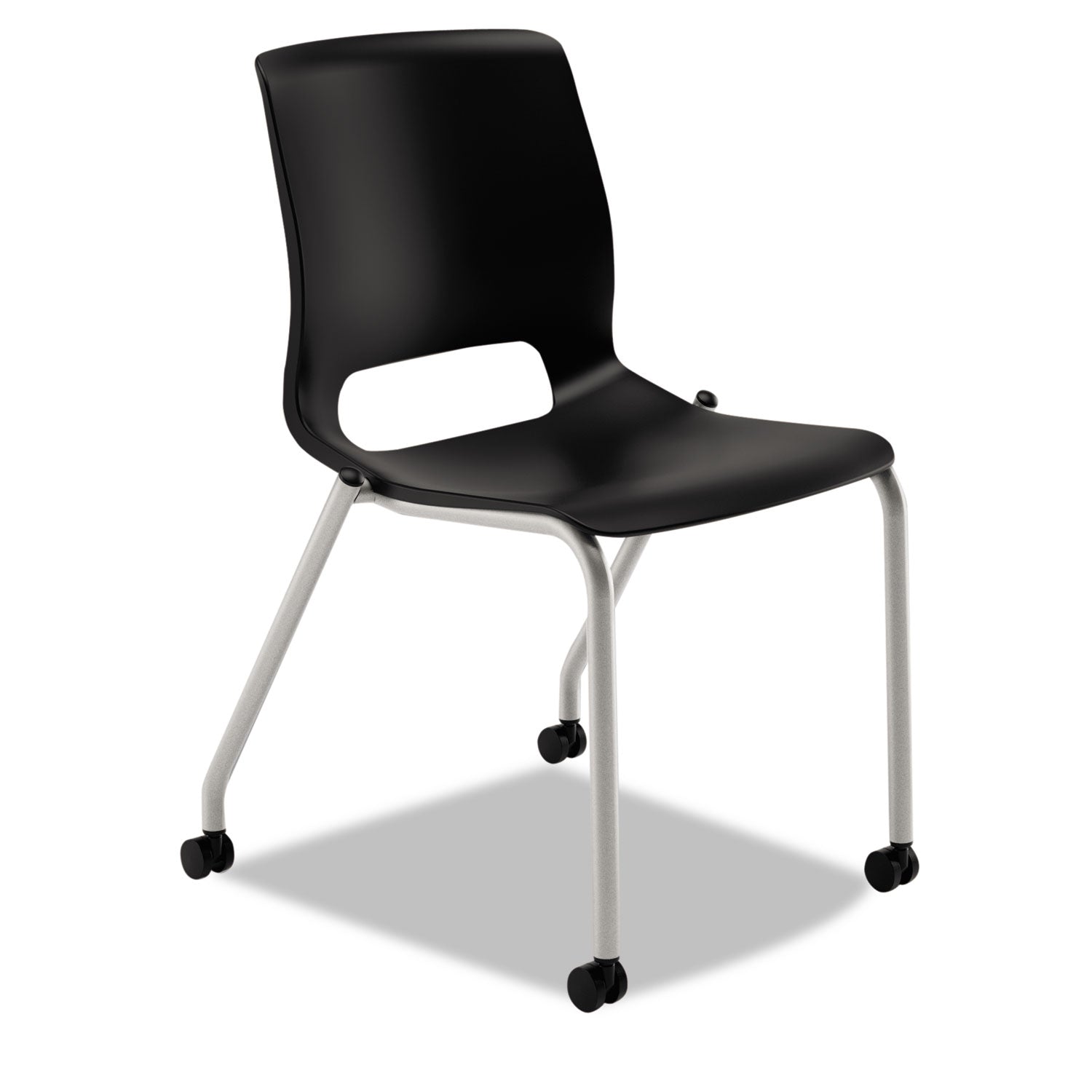 Motivate Four-Leg Stacking Chair, Supports 300 lb, 18.25  Seat Height, Onyx Fabric Seat, Black Back, Platinum Base, 2 Carton Supply