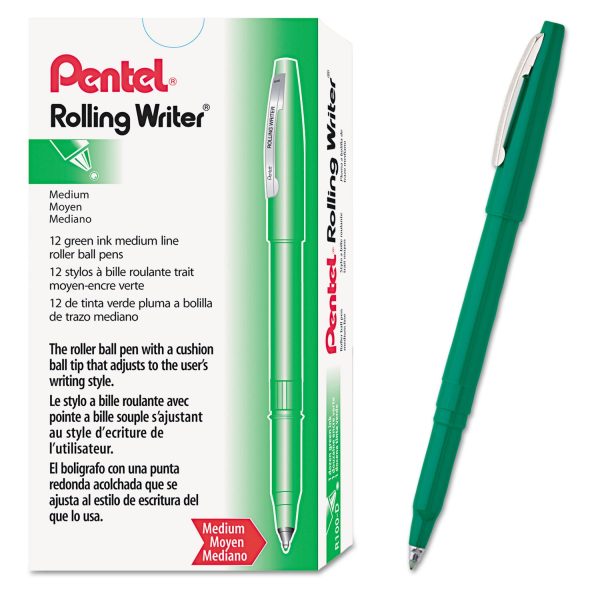 Rolling Writer Roller Ball Pen, Stick, Medium 0.8 mm, Green Ink, Green Barrel, Dozen Discount - Image 2