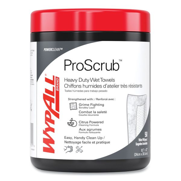 Power Clean ProScrub Pre-Saturated Wipes, 12 x 9.5, Citrus Scent, Green White, 50 Canister, 8 Canisters Carton Cheap - Image 4